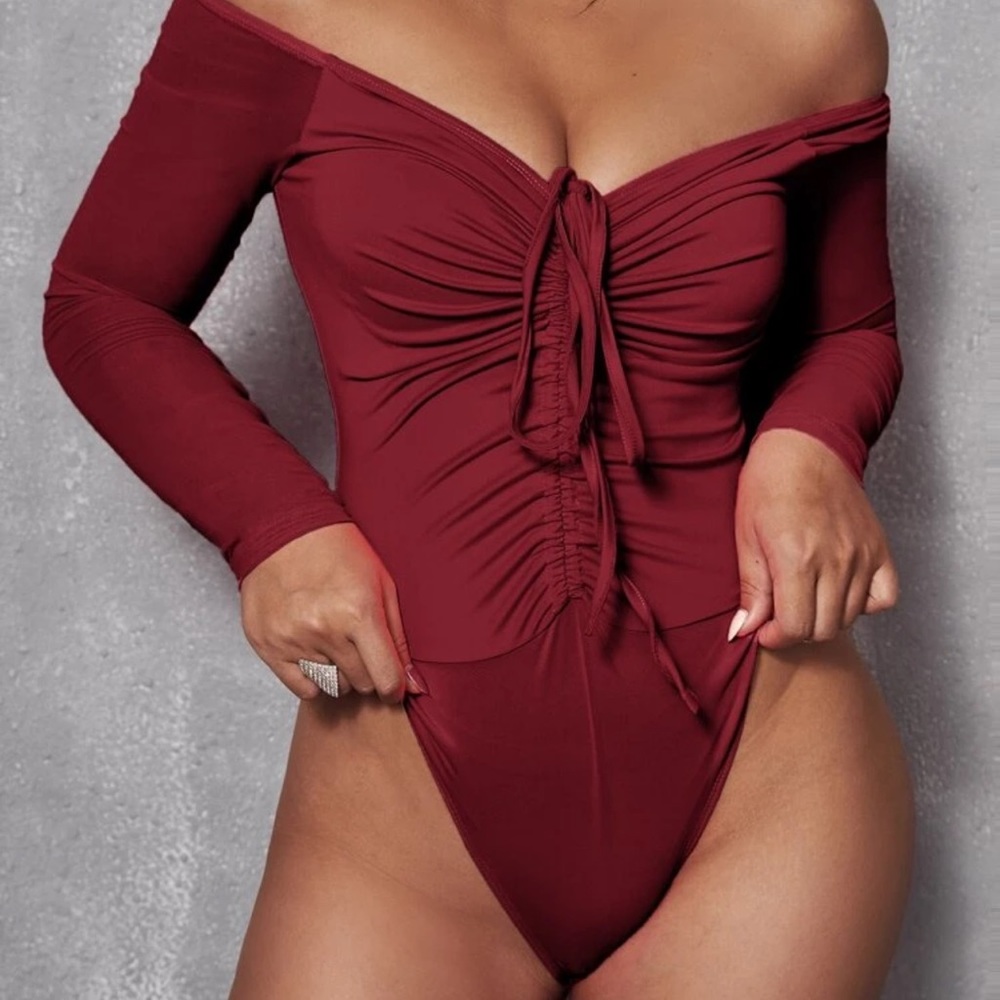 NWOT Shein Off Shoulder Bodysuit Mesh Sleeves